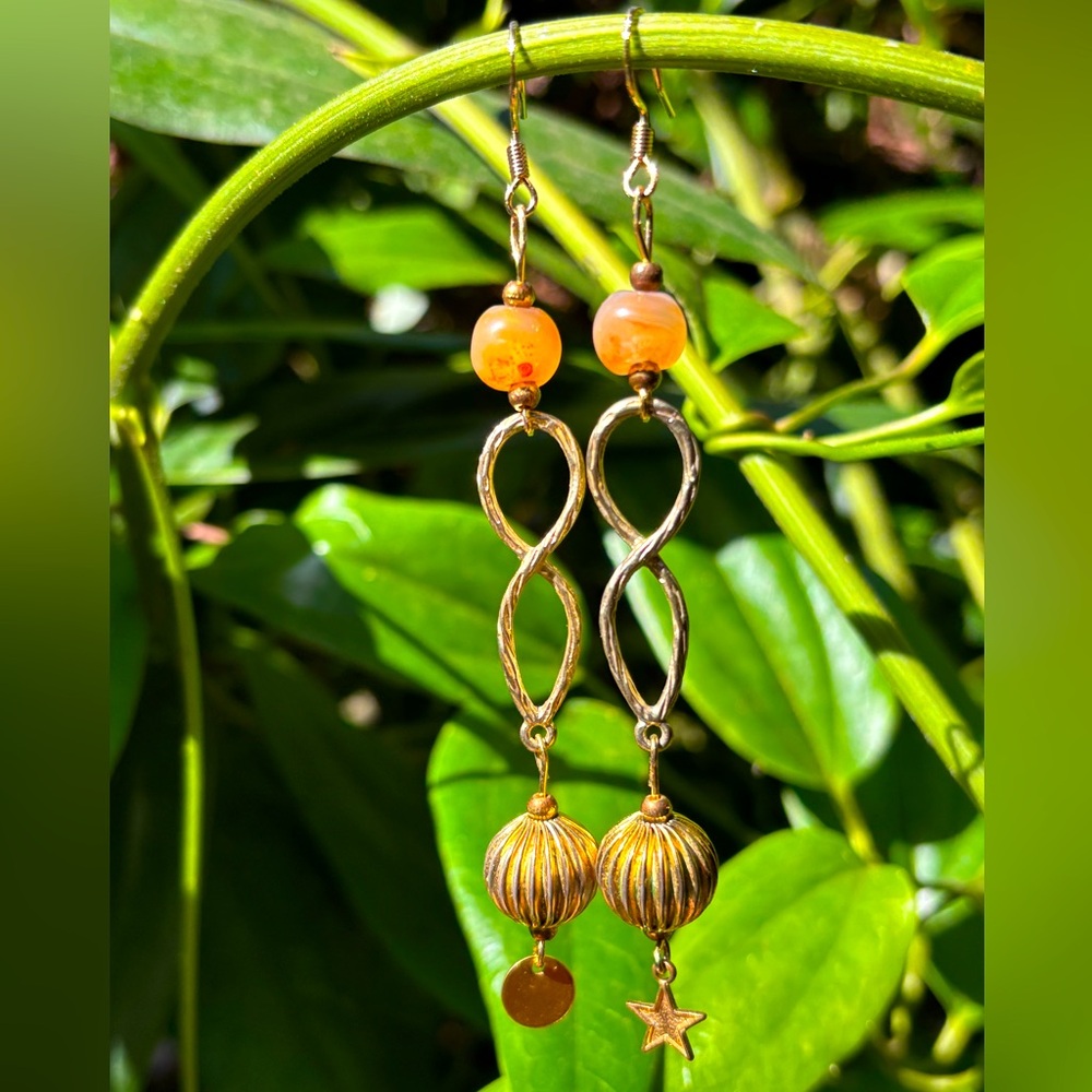 Handmade Vintage Gold Tone Celestial Dangle Earrings